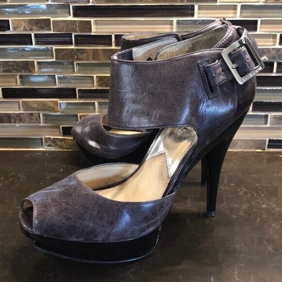 Michael Kors open toe ankle strap heels Women’s Size 6.5 Distressed Brown - Picture 2 of 9